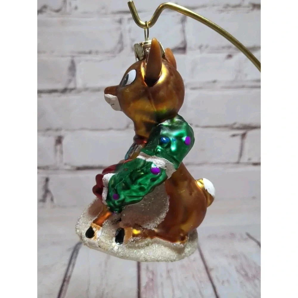 CVS 2010 Santa Reindeer Rudolph Glass Christmas Ornament Hand‎ Crafted